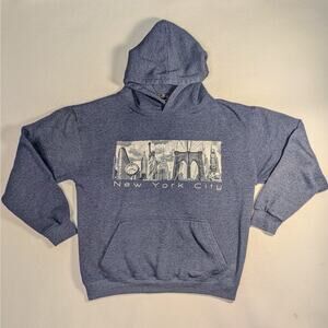 New York City Landmarks Medium Blue Gray Heather Hoodie EUC